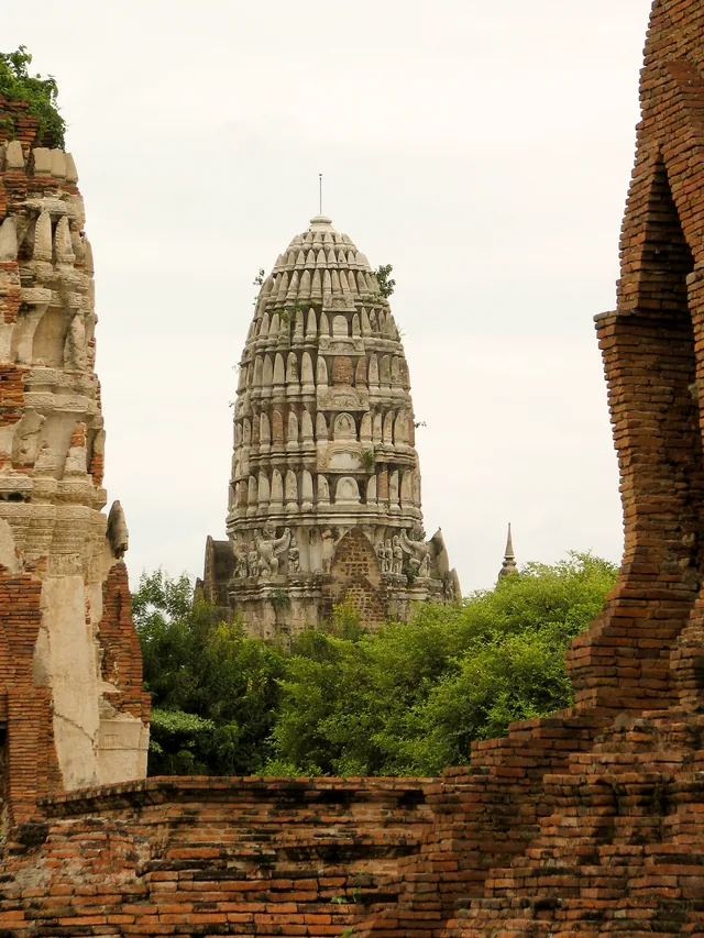 Ancient brick prang and temple ruins of Ayutthaya, Thailand
