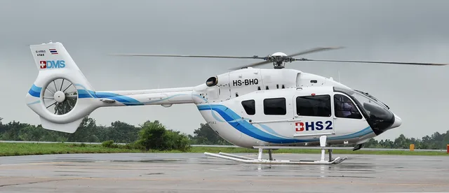 Airbus helicopter of Bangkok Helicopter Services parked on the tarmac