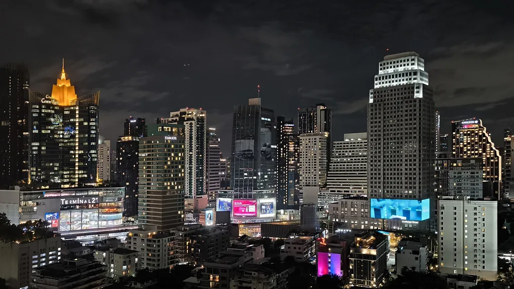 Modern Bangkok skyline of towers and condominiums in Sukhumvit